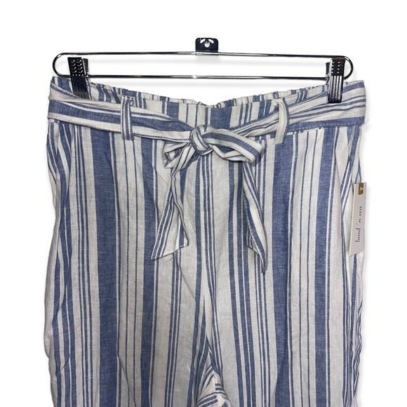 LAND ‘N SEA Blue and White Stripe Linen Blend Wide Leg Pants M NWT - Picture 3 of 8